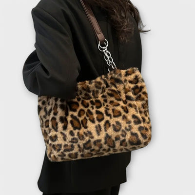 Sharon - Trendy Leopard Print Inspired Soft Faux Fur Tote