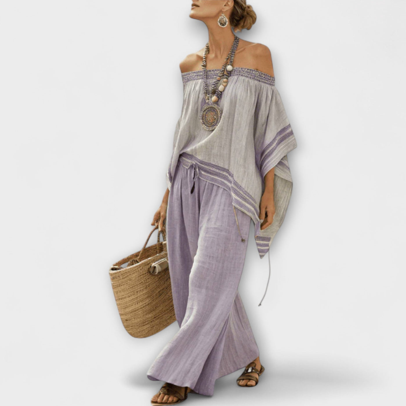Rose - Boho Bardot Linen Set
