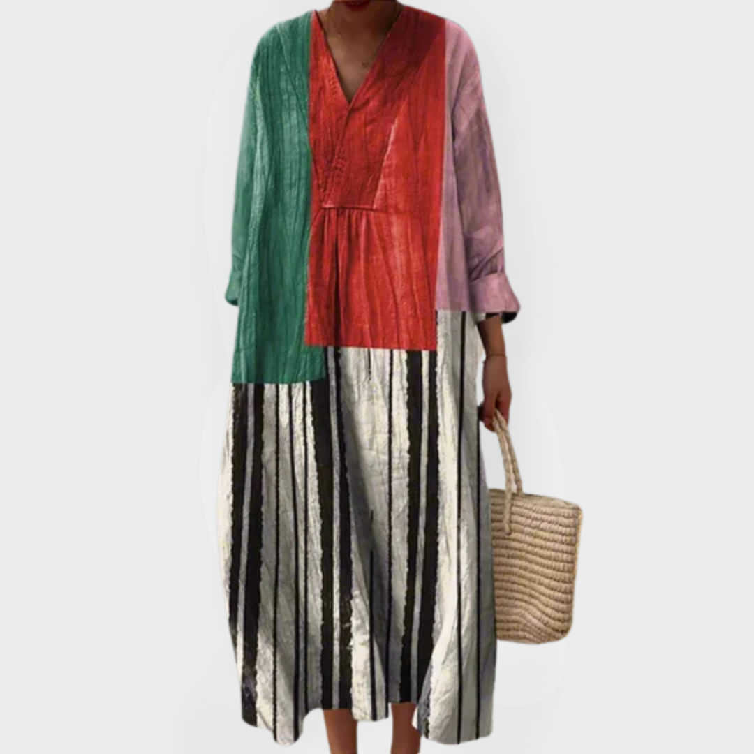 Harriet | Colorblock Striped Cotton Maxi Dress