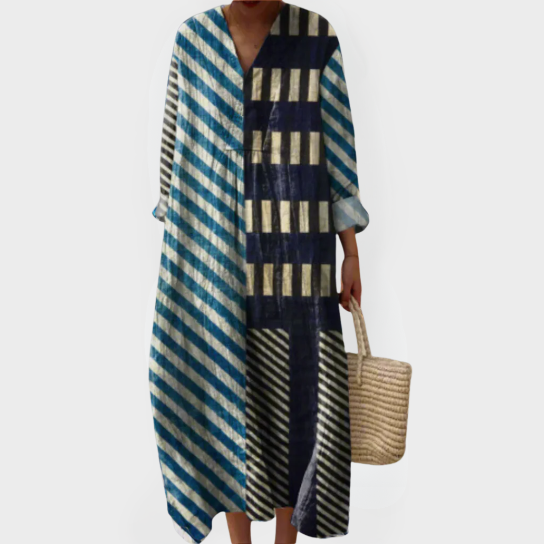 Martha | Modern Patchwork Striped Midi Dress