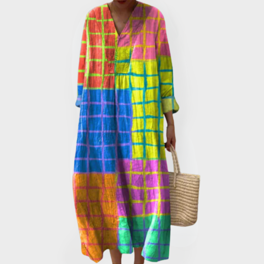 Leona | Vibrant Grid Maxi Dress