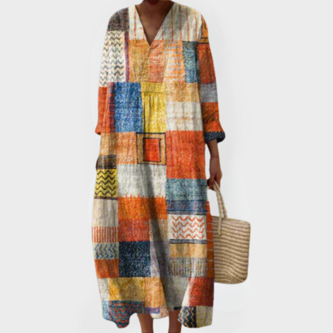 Hazel | Patchwork Harmony Boho Maxi Dress