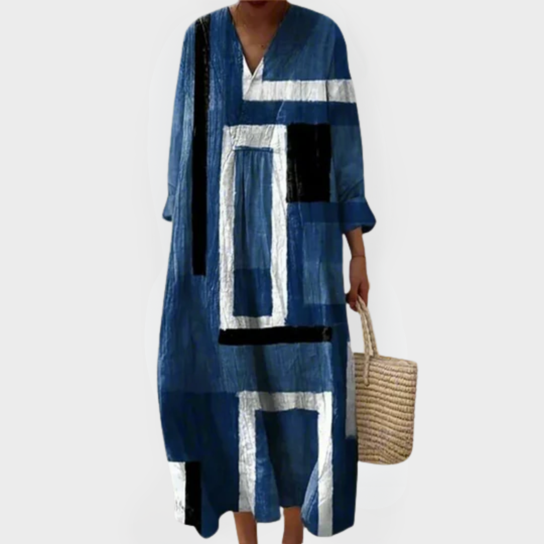 Evelyn | Abstract Navy Loose-Fit Maxi Dress