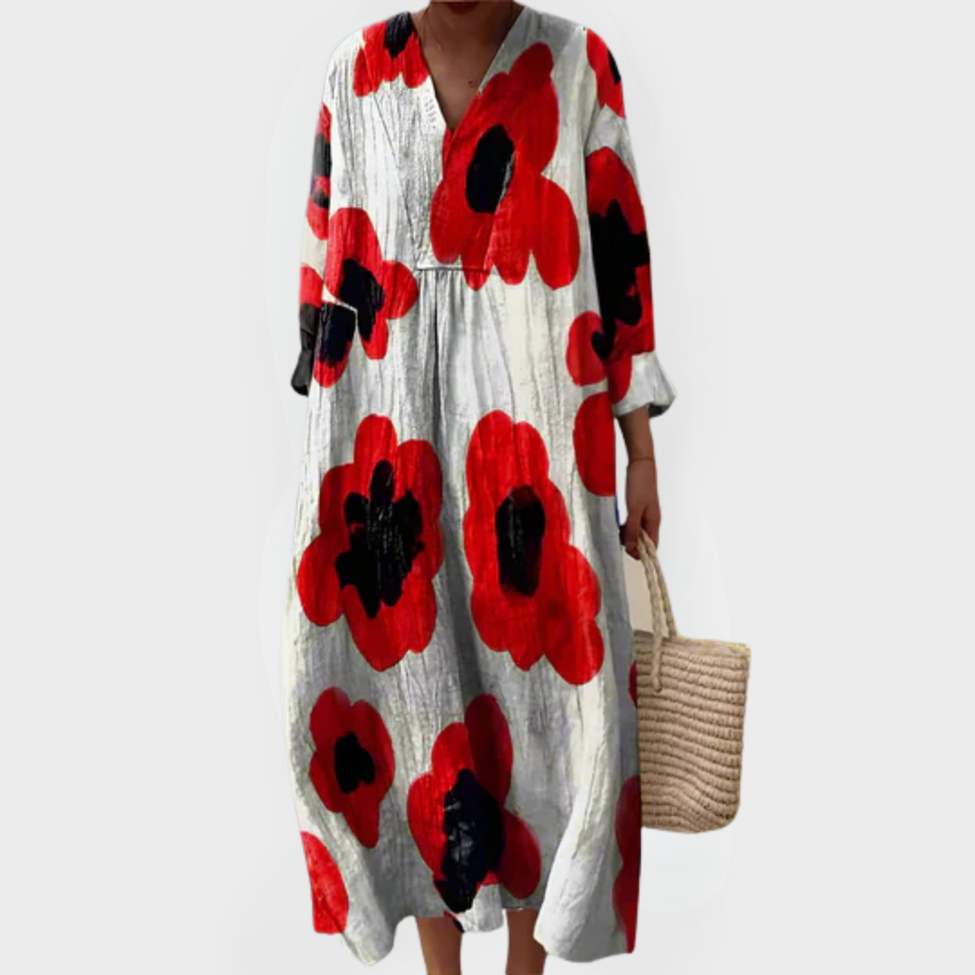 Evelyn | Bold Poppy Print Cotton Maxi Dress
