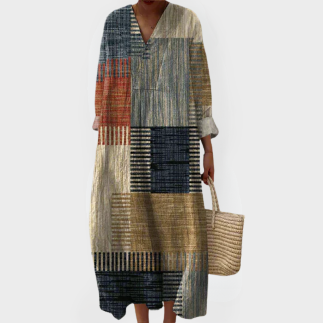 Harriet | Earth-Toned Patchwork Relaxed Maxi Dress