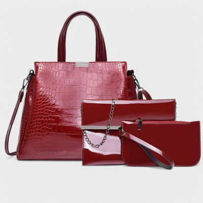 Rose - Elegant 3-Piece Black Crocodile Bag Set