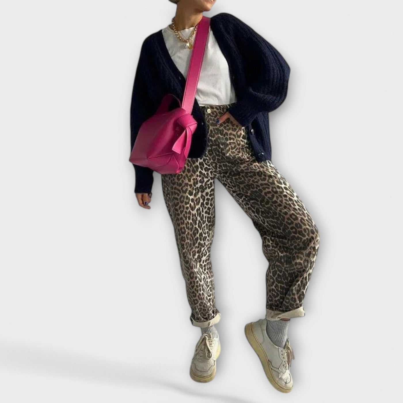 Chandra – Vintage Jeans with Leopard Print