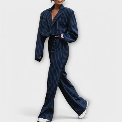 Elegant Set for Women with Stripes and Blazer and Trousers