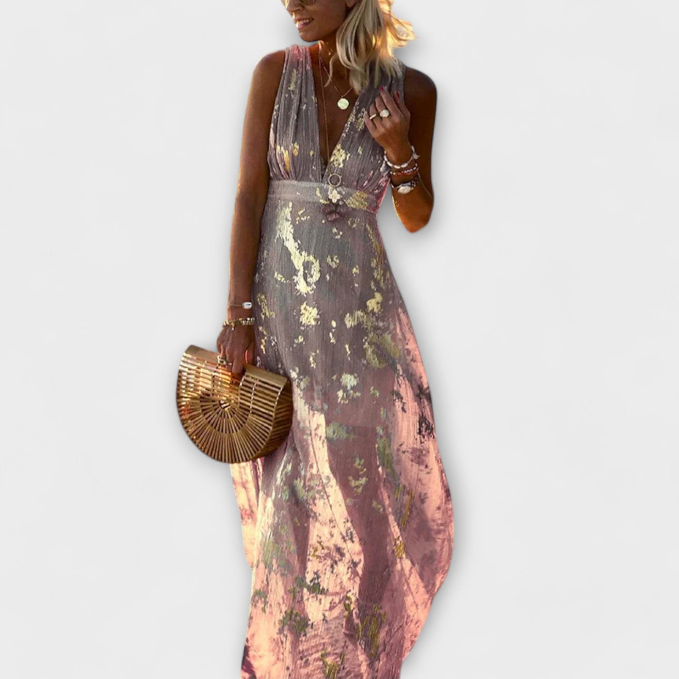 Flowy Dress with V-Neck and Sequin Details