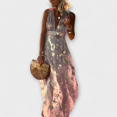 Flowy Dress with V-Neck and Sequin Details