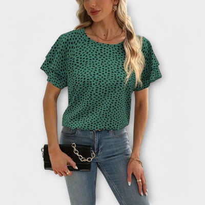 Samantha – Blouse with Ruffle Details and Round Neck