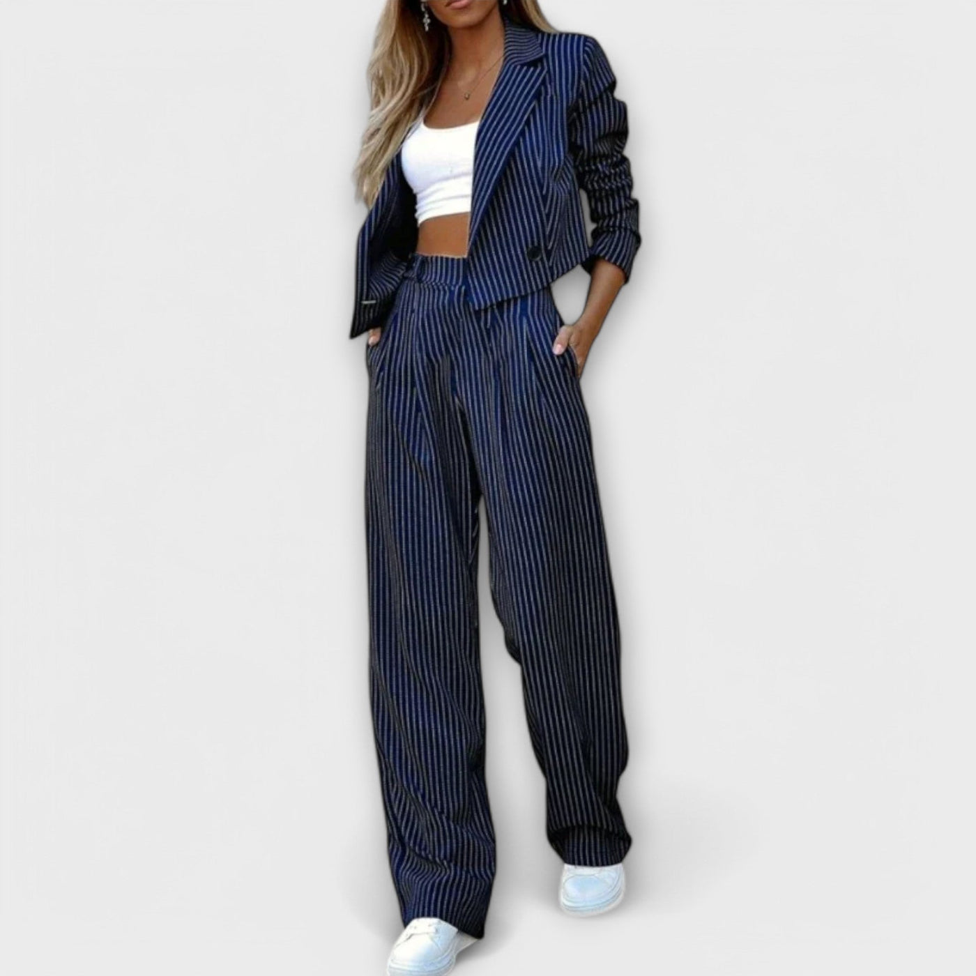 Elegant Set for Women with Stripes and Blazer and Trousers