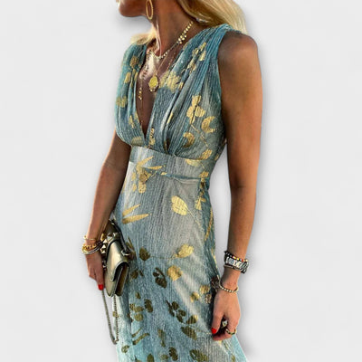 Flowy Dress with V-Neck and Sequin Details
