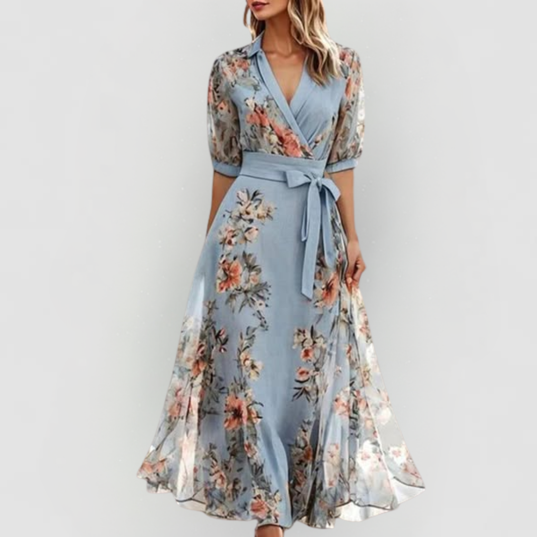 ELSIE | FLORAL V-NECK MIDI DRESS