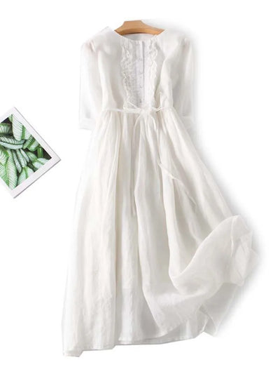Arya - Women's Retro Style Dress with Round Neck and Waist Ties