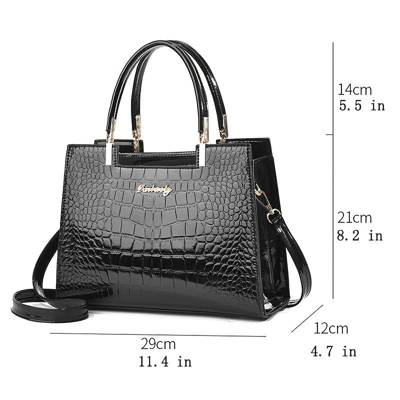 Janice - Glossy Crocodile Pattern Handbag