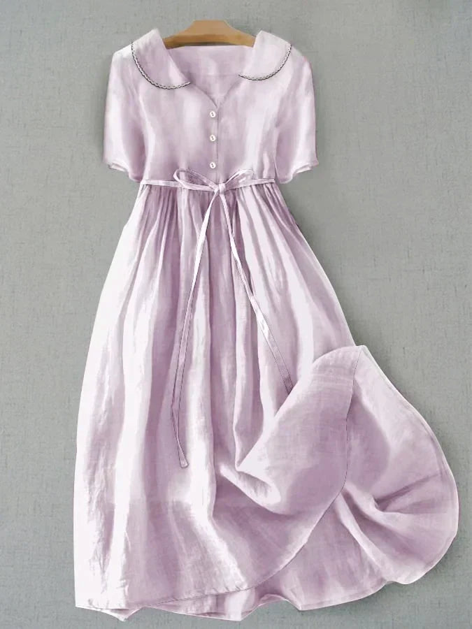 Isla - Elegant Cotton and Linen Mid-Length Dress