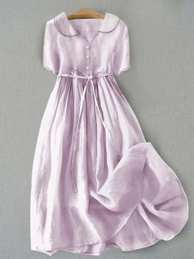 Isla - Elegant Cotton and Linen Mid-Length Dress