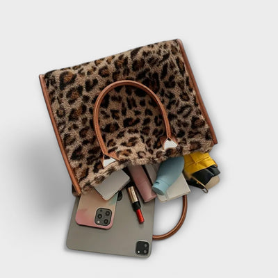 Gloria - Chic Leopard Print Plush Tote