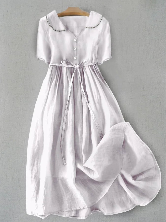 Isla - Elegant Cotton and Linen Mid-Length Dress