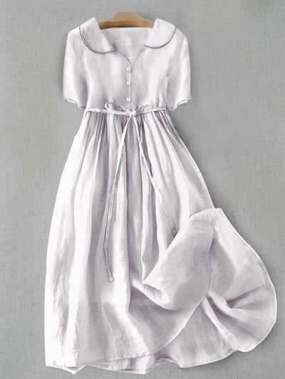 Isla - Elegant Cotton and Linen Mid-Length Dress