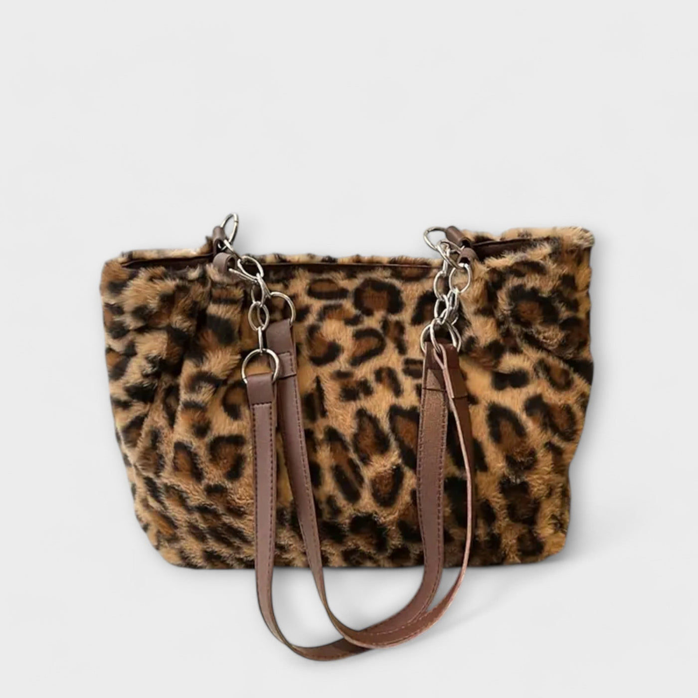 Sharon - Trendy Leopard Print Inspired Soft Faux Fur Tote