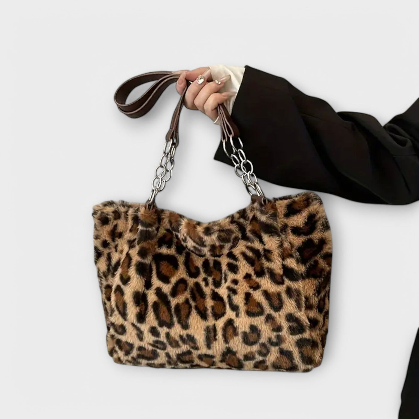 Sharon - Trendy Leopard Print Inspired Soft Faux Fur Tote
