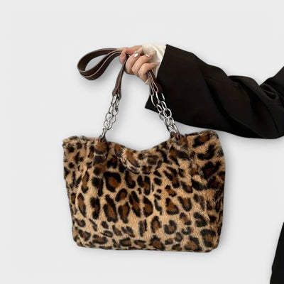 Sharon - Trendy Leopard Print Inspired Soft Faux Fur Tote