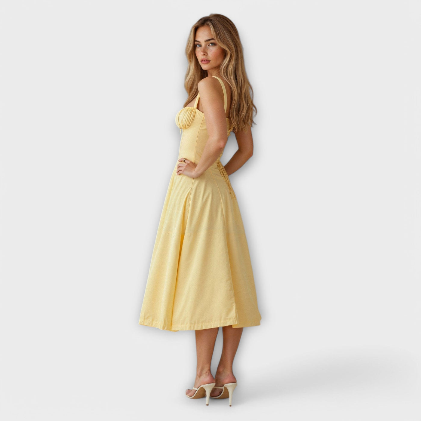 Dress with V-neck. Elegant summer dress