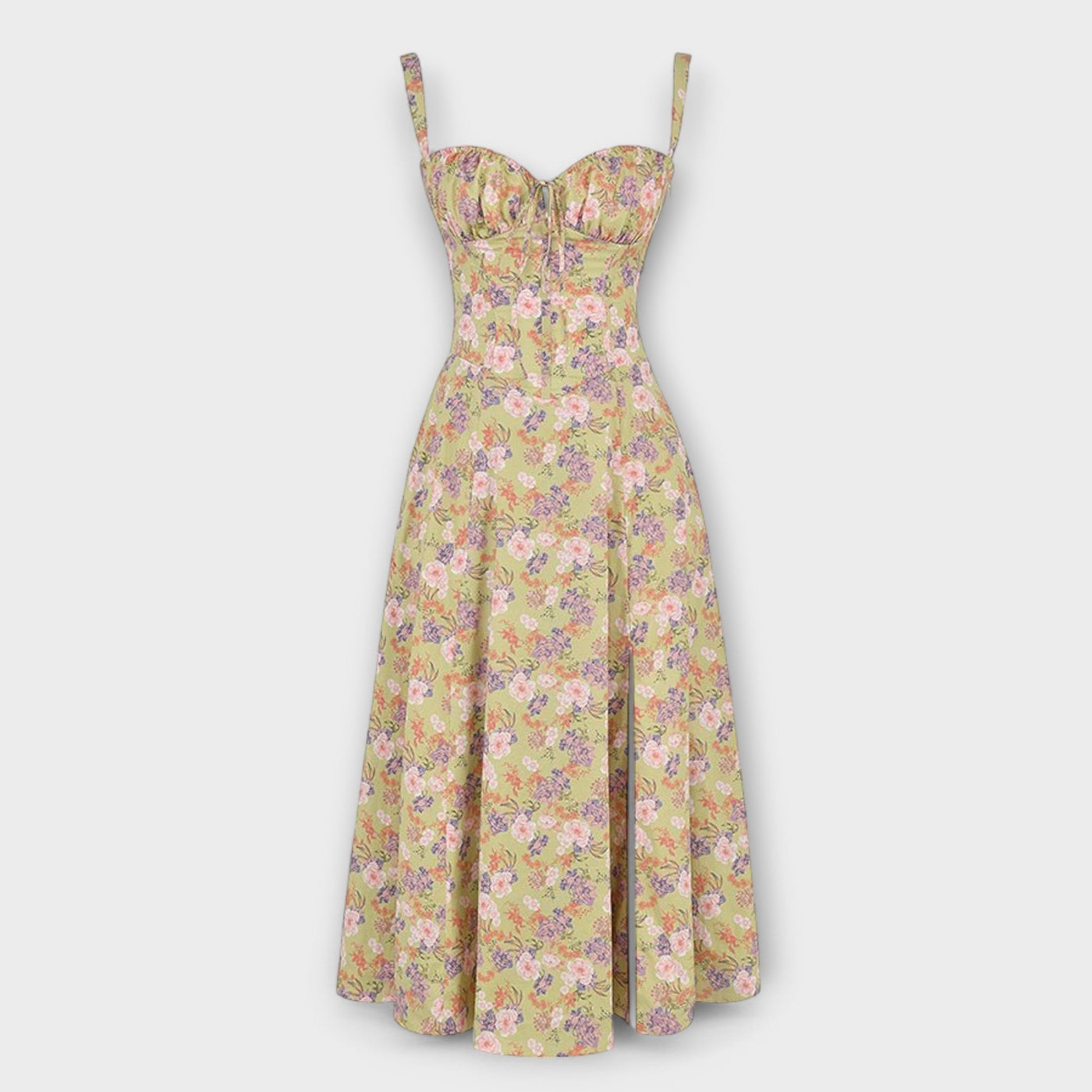 Dress with V-neck. Elegant summer dress