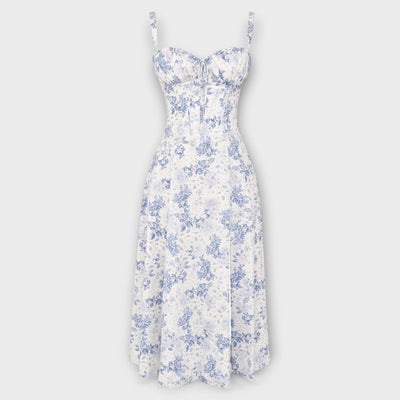 Dress with V-neck. Elegant summer dress